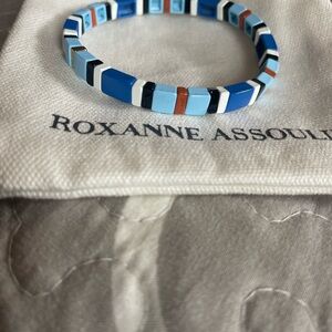 Roxanne Assoulin Navy, Light Blue, White & Rust Tila Tile Stretch Bracelet